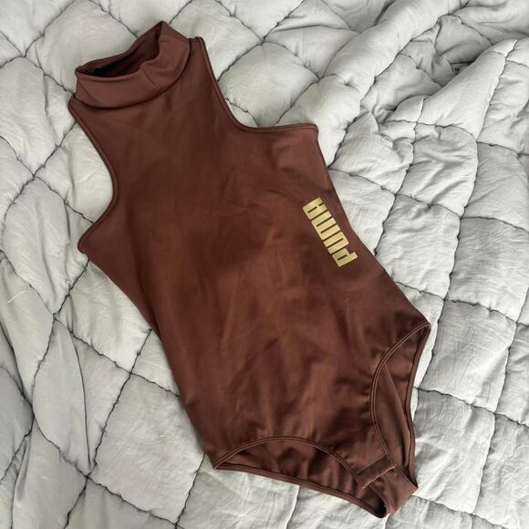 Puma Brown And Gold High Neck Bodysuit Medium - Picture 1 of 6